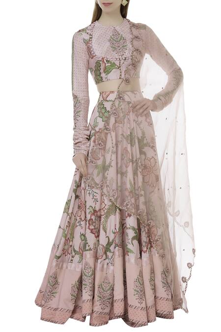 Buy_Torani_Pink Chanderi Printed Lehenga Set_Online_at_Aza_Fashions