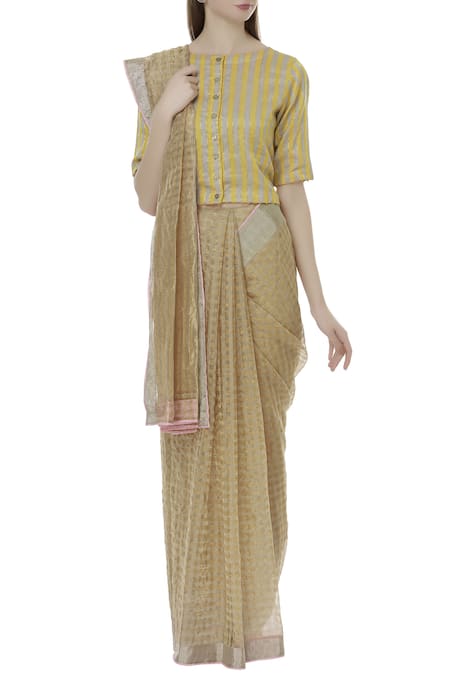 Torani Yellow Chanderi Embroidered Saree Blouse