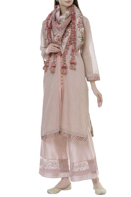 Torani_Pink Chanderi Printed Scarf_Online_at_Aza_Fashions