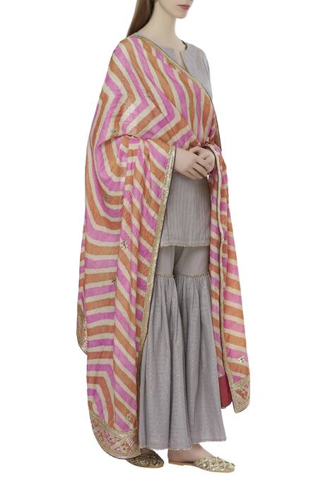Samyukta Singhania_Beige Tussar Silk Dupatta_Online_at_Aza_Fashions