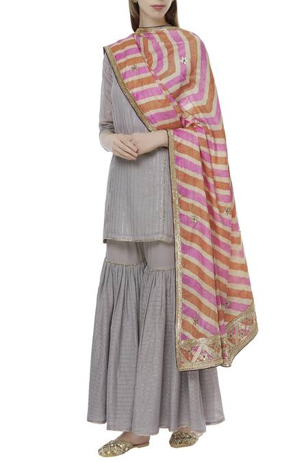 Shop_Samyukta Singhania_Beige Tussar Silk Dupatta_Online_at_Aza_Fashions