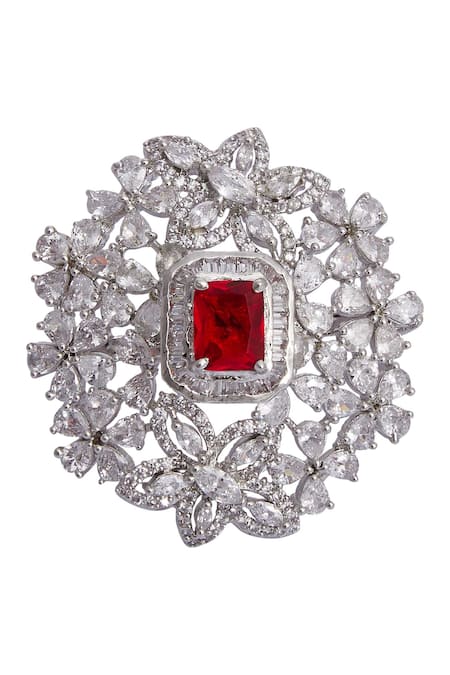 Moh-Maya By Disha Khatri_Silver Plated Crystals, Stones Floral Ring _Online_at_Aza_Fashions