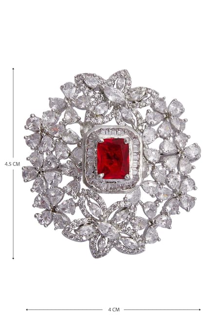 Shop_Moh-Maya By Disha Khatri_Silver Plated Crystals, Stones Floral Ring _Online_at_Aza_Fashions