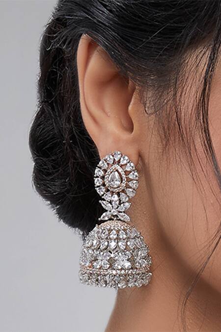 Shop_Moh-Maya By Disha Khatri_Gold Plated Crystals Jhumkas_at_Aza_Fashions