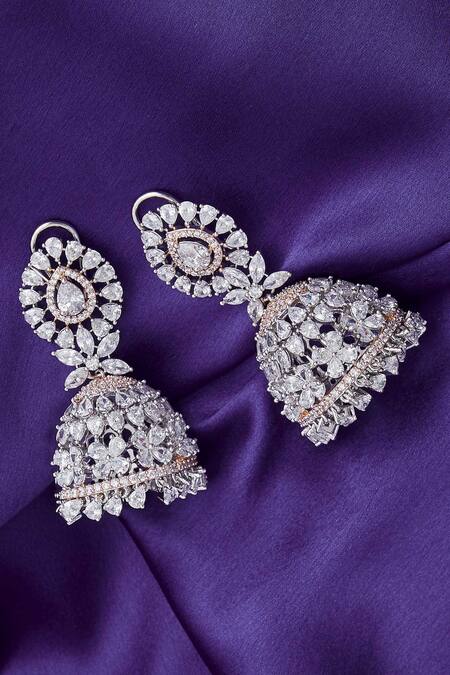 Buy_Moh-Maya By Disha Khatri_Gold Plated Crystals Jhumkas_Online_at_Aza_Fashions