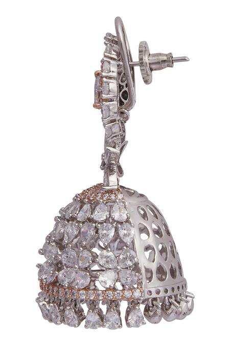 Moh-Maya By Disha Khatri_Gold Plated Crystals Jhumkas_at_Aza_Fashions