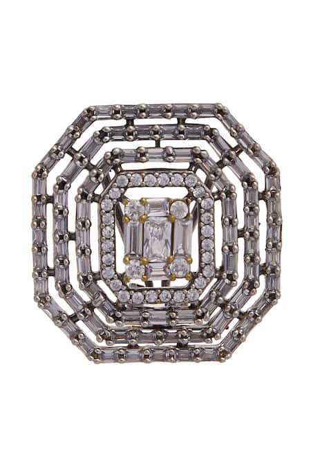 Moh-Maya By Disha Khatri_Silver Plated Crystals Geometric Studs _Online_at_Aza_Fashions