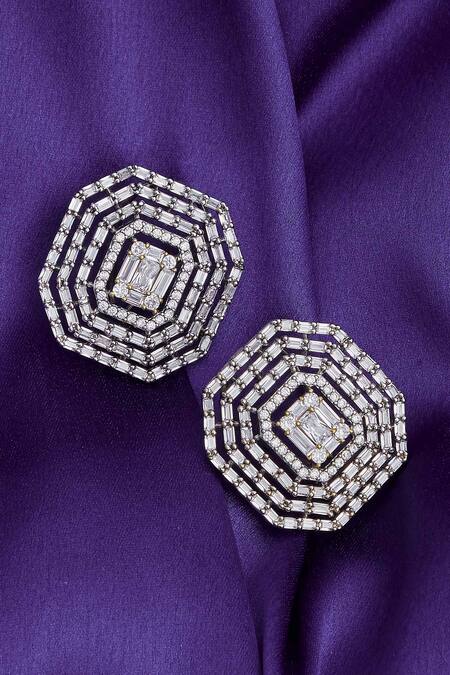 Buy_Moh-Maya By Disha Khatri_Silver Plated Crystals Geometric Studs _Online_at_Aza_Fashions