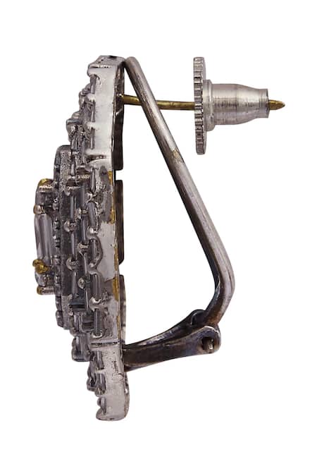 Moh-Maya By Disha Khatri_Silver Plated Crystals Geometric Studs _at_Aza_Fashions