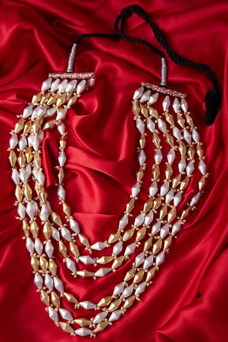 Buy_Moh-Maya By Disha Khatri_Gold Plated Layered Bead Necklace _Online_at_Aza_Fashions