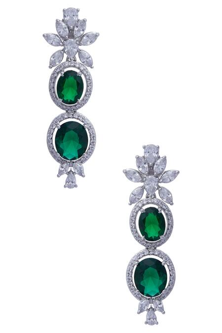 Shop_Moh-Maya By Disha Khatri_Silver Plated Crystals, Stones Emerald Necklace Set_Online_at_Aza_Fashions
