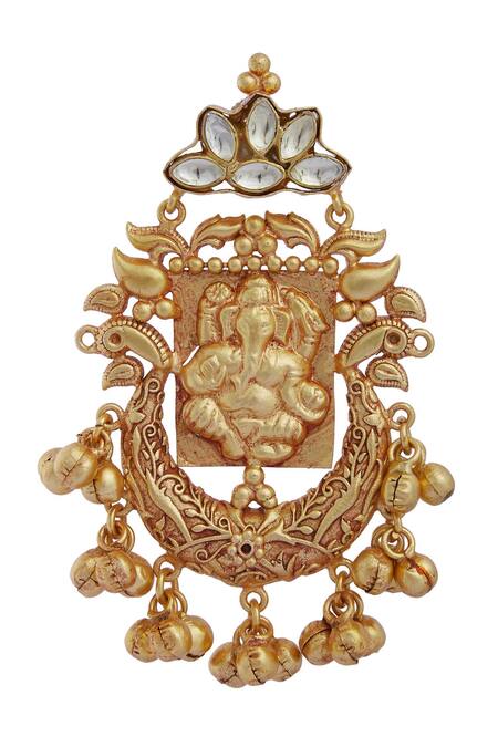 Moh-Maya By Disha Khatri Gold Plated Stones Ganesha Earrings Online at Aza Fashions Moh-Maya By Disha Khatri_Gold Plated Stones Ganesha Earrings_Online_at_Aza_Fashions