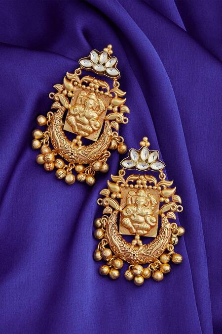 Buy Moh-Maya By Disha Khatri Gold Plated Stones Ganesha Earrings Online at Aza Fashions Buy_Moh-Maya By Disha Khatri_Gold Plated Stones Ganesha Earrings_Online_at_Aza_Fashions