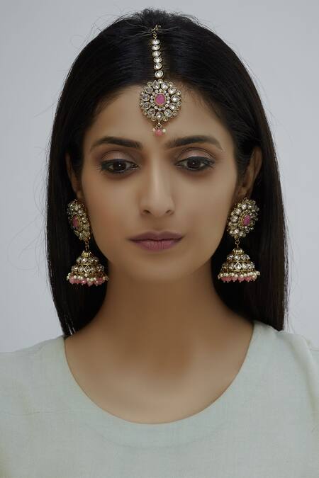 Shop Moh-Maya By Disha Khatri Gold Plated Kundan Earrings Set at Aza Fashions Shop_Moh-Maya By Disha Khatri_Gold Plated Kundan Earrings Set_at_Aza_Fashions