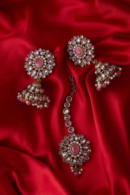 Buy Moh-Maya By Disha Khatri Gold Plated Kundan Earrings Set Online at Aza Fashions Buy_Moh-Maya By Disha Khatri_Gold Plated Kundan Earrings Set_Online_at_Aza_Fashions