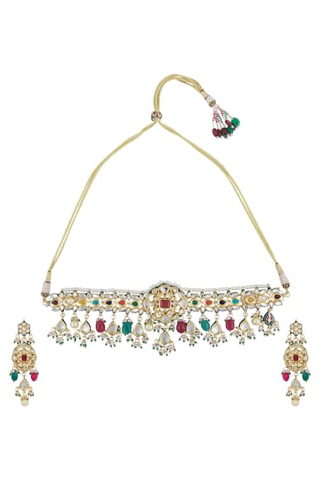 Shop Posh By Rathore Gold Plated Kundan Choker Set at Aza Fashions Shop_Posh By Rathore_Gold Plated Kundan Choker Set _at_Aza_Fashions