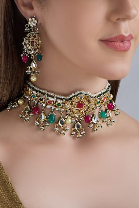 Posh By Rathore Gold Plated Kundan Choker Set 