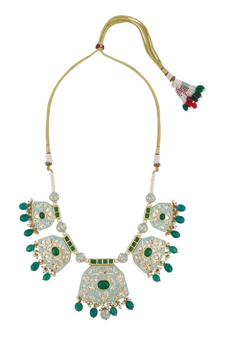 Shop_Posh By Rathore_Gold Plated Kundan Choker Set_Online_at_Aza_Fashions