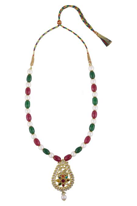 Shop_Posh By Rathore_Multi Color Beads, Stones Necklace Set _Online_at_Aza_Fashions