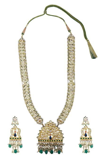 Posh By Rathore Gold Plated Pearls, Beads Kundan Necklace Set 