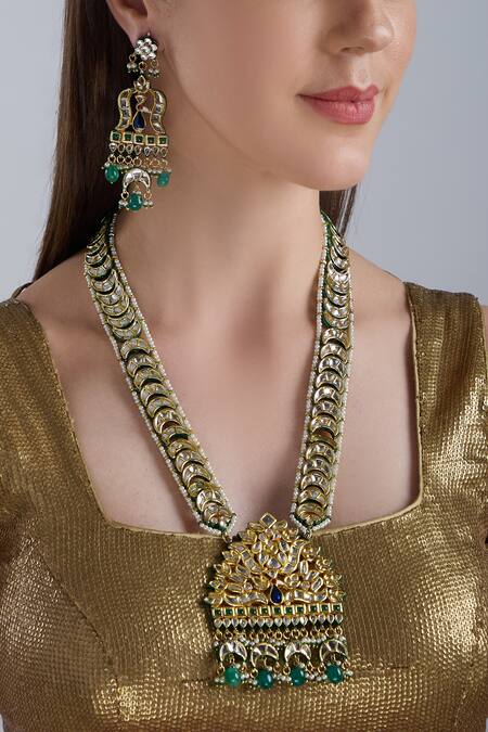 Shop Posh By Rathore Gold Plated Pearls, Beads Kundan Necklace Set at Aza Fashions Shop_Posh By Rathore_Gold Plated Pearls, Beads Kundan Necklace Set _at_Aza_Fashions