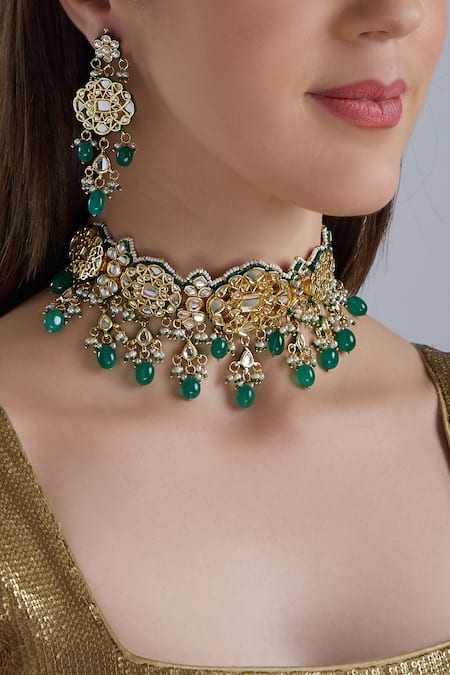 Posh By Rathore Gold Plated Kundan Choker Set 