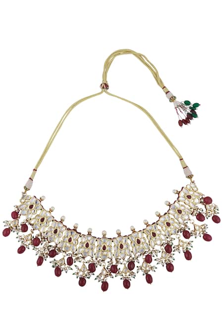 Posh By Rathore Gold Plated Beads, Diamonds Kundan Choker Set Online at Aza Fashions Posh By Rathore_Gold Plated Beads, Diamonds Kundan Choker Set _Online_at_Aza_Fashions