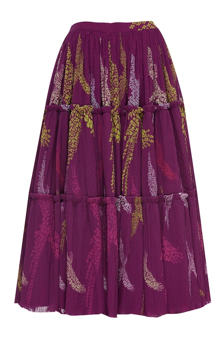 Urvashi Joneja_Purple Georgette Tiered Skirt _Online_at_Aza_Fashions