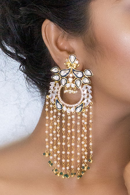 Nepra By Neha Goel Gold Plated Kundan Danglers