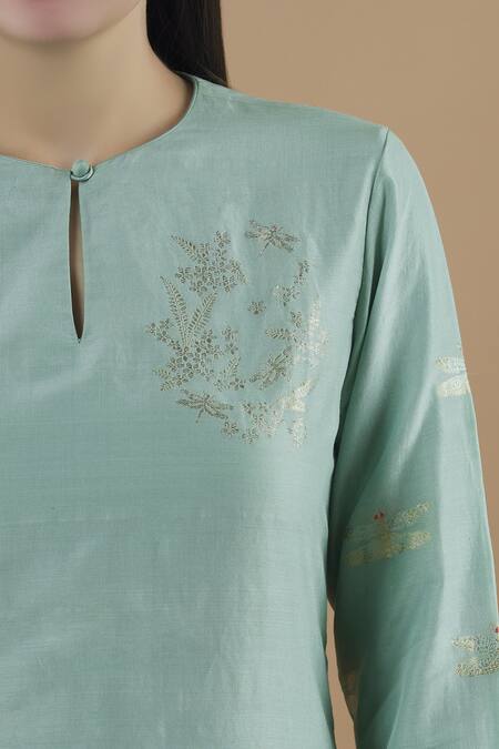 Ekaya Banaras_Green Woven Kurta Set_at_Aza_Fashions