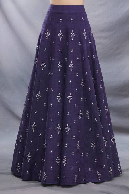 Shop_Sana Barreja_Blue Raw Silk Embroidered Lehenga Set_Online_at_Aza_Fashions