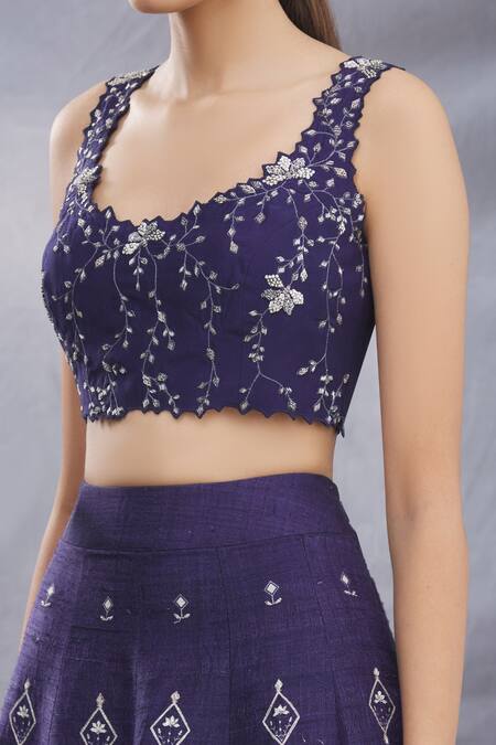 Sana Barreja_Blue Raw Silk Embroidered Lehenga Set_at_Aza_Fashions