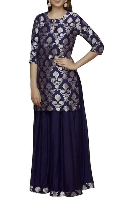 Pinki Sinha Blue Banarasi Kurta With Palazzos