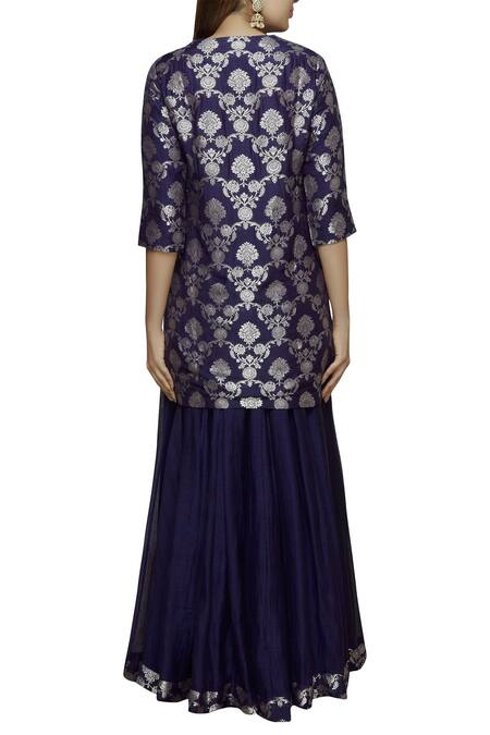 Shop Vishwa By Pinki Sinha Blue Banarasi Kurta With Palazzos at Aza Fashions Shop_Vishwa By Pinki Sinha_Blue Banarasi Kurta With Palazzos_at_Aza_Fashions