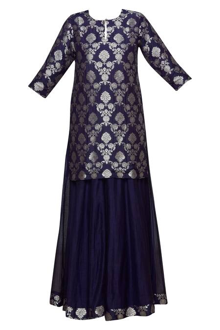 Buy Vishwa By Pinki Sinha Blue Banarasi Kurta With Palazzos Online at Aza Fashions Buy_Vishwa By Pinki Sinha_Blue Banarasi Kurta With Palazzos_Online_at_Aza_Fashions