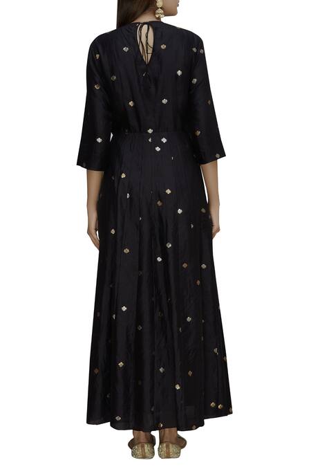 Vishwa By Pinki Sinha_Black Handloom Banarasi Anarkali With Dupatta_Online_at_Aza_Fashions