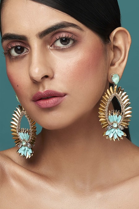 Confluence Gold Plated Stones Deepa Gurnani Bead Earrings