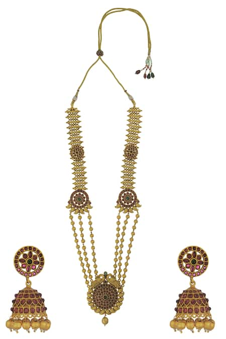 Nayaab by Aleezeh Gold Plated Stone Layered Necklace Set