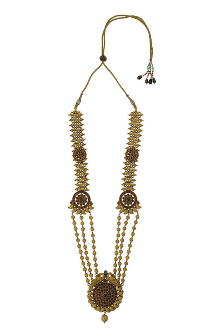 Shop Nayaab By Aleezeh Gold Plated Stone Layered Necklace Set Online at Aza Fashions Shop_Nayaab By Aleezeh_Gold Plated Stone Layered Necklace Set_Online_at_Aza_Fashions