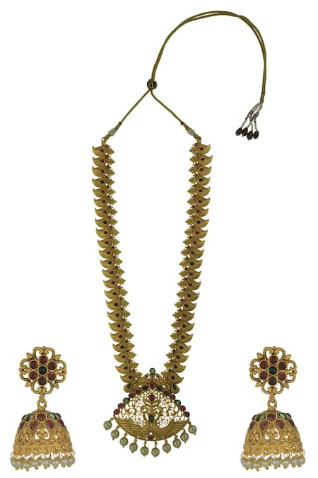 Nayaab by Aleezeh Gold Plated Stone Pendant Necklace Set