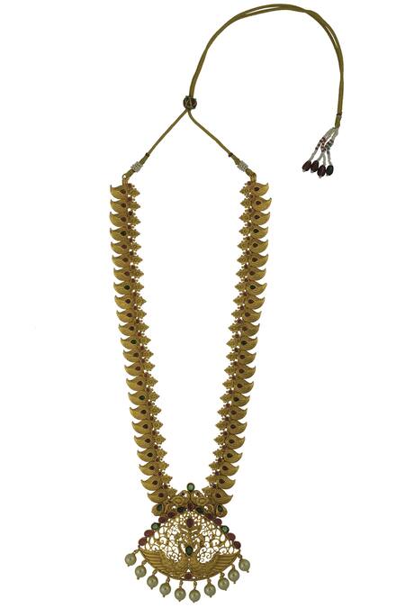 Buy_Nayaab By Aleezeh_Gold Plated Stone Pendant Necklace Set_Online_at_Aza_Fashions