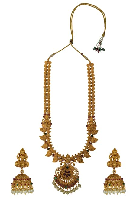 Nayaab by Aleezeh Gold Plated Stone Pendant Necklace Set