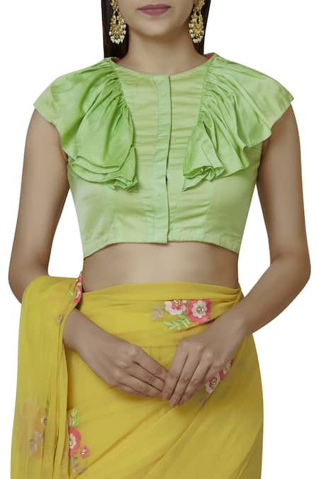 Buy Aharin India Yellow Georgette Round Embroidered Saree Set Online at Aza Fashions Buy_Aharin India_Yellow Georgette Round Embroidered Saree Set _Online_at_Aza_Fashions