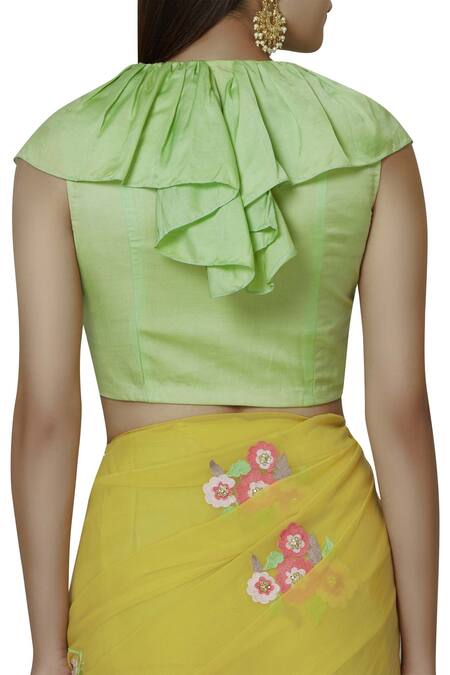 Shop Aharin India Yellow Georgette Round Embroidered Saree Set Online at Aza Fashions Shop_Aharin India_Yellow Georgette Round Embroidered Saree Set _Online_at_Aza_Fashions