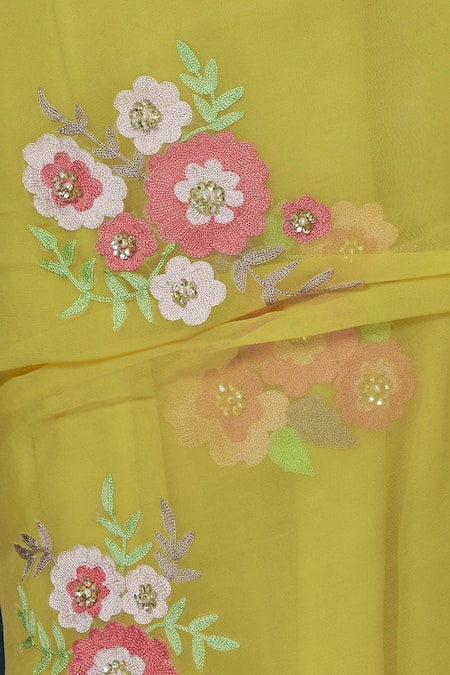 Aharin India Yellow Georgette Round Embroidered Saree Set at Aza Fashions Aharin India_Yellow Georgette Round Embroidered Saree Set _at_Aza_Fashions