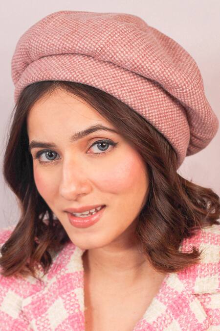 Hair Drama CO Pink Broach Embellished Emily In Paris Metal Beret at Aza Fashions Hair Drama CO_Pink Broach Embellished Emily In Paris Metal Beret_at_Aza_Fashions