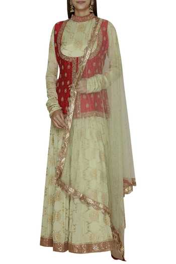 Talat Kazmi_Chinon Embroidered Jacket Anarkali Set_Online_at_Aza_Fashions