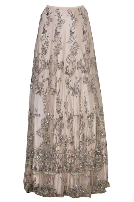 Shop_Shehlaa Khan_Peach Tulle Satin Sweetheart Neck Embroidered Bridal Lehenga Set _Online_at_Aza_Fashions