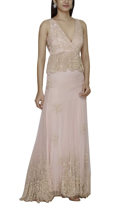 B263009 Lovely Jasmine Garden Printed Chiffon A-line Gown with Halter  Neckline and Diamond Shape Back