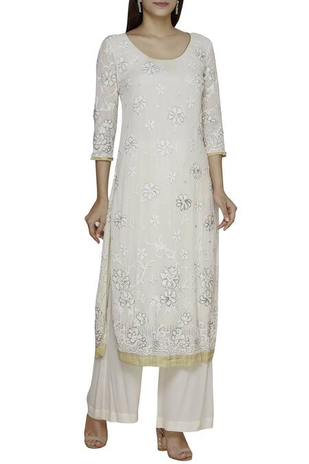 Shehlaa Khan White Tuelle Embroidered Kurta Set